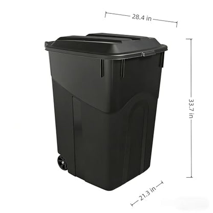 45 Gallon Wheeled Trash Can with Attached Lid, Heavy Duty Garbage Can