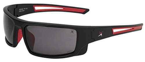 X Power ANSI Z87+ Safety Sunglasses Impact Resistant Polycarbonate Lens & Double Injection Frame - color: 002 Matte Black & Red Frame / Dark Grey Lens