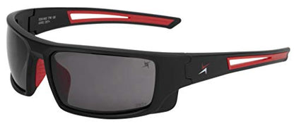 X Power ANSI Z87+ Safety Sunglasses Impact Resistant Polycarbonate Lens & Double Injection Frame - color: 002 Matte Black & Red Frame / Dark Grey Lens