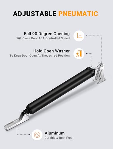 Black Storm Door Closer, Pneumatic Screen Door Closer with Hold Open - size: Black
