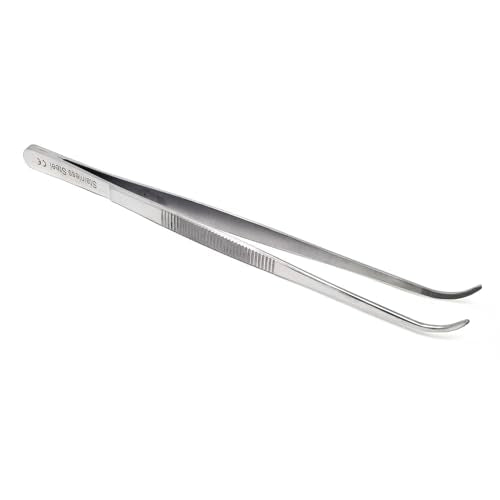 Professional Culinary Stainless Steel Precision Tongs with Serrated Tips, Plating/Food Presentation Detailing Serving Tongs, Chef's Kitchen Tweezer Tongs - Ultra Non-Slip Grip (8 Inch Curved) - size: 8" Curved