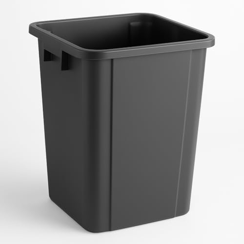 19 Gallon Black Square Plastic Trash Can Heavy Duty | Indoor Outdoor Commercial Waste Container with Optional Lid for Restaurants, Parks, Schools, Public Spaces - color: Black, size: 19 gallon without lid