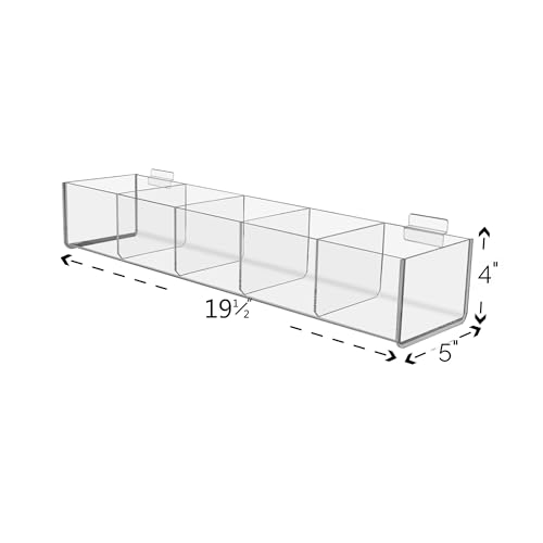 Retail Resource Marketing Holders Premium Acrylic Basket Display Trays Slatwall Organizer Slat Board Clear 5 Compartment Storage Bin 20" x 3" Qty 2 - size: 5 Bins 19.5"