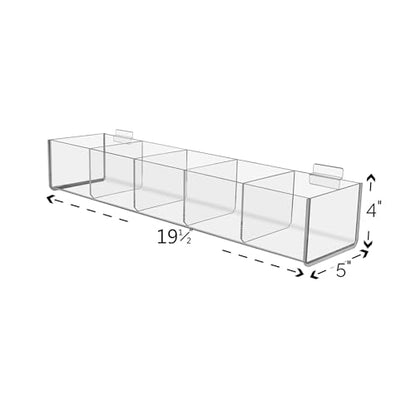 Retail Resource Marketing Holders Premium Acrylic Basket Display Trays Slatwall Organizer Slat Board Clear 5 Compartment Storage Bin 20" x 3" Qty 2 - size: 5 Bins 19.5"