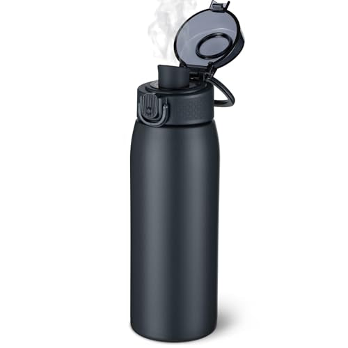 Insulated Water Bottle 18 oz with Dustproof Lid, Carry Handle & Tea Infuser, BPA-Free & Leakproof, Stainless Steel Water Bottles Ideal for Fitness, Hiking, Office & Outdoor Use (Cold Gray) - color: Cold Gray, size: 18 Ounces