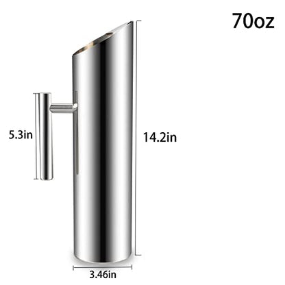 Stainless Steel Water Pitcher Carafe with Ice Guard 70 Ounces Capacity Chrome Plated Mirror Finish by MUGLIO - color: Silver, size: 70 Ounces
