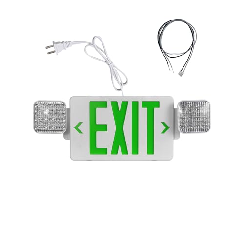 TANLUX Green Exit Sign with Emergency Lights, 1.0 Meter Plug in Exit Sign with Battery Backup Lights for Business, Commerical Emergency Lighting Combo, UL Listed, AC 120V, Double Face, 1 Pack - color: White Green Exit Sign With Emergency Lights, size: 1 P