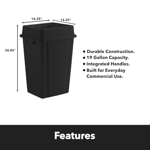 Black, 19 Gallon Square Commercial Trash Can with Swing Lid, Heavy-Duty Garbage Can, Industrial Trash Bin for Restaurants/Warehouse/Commercial Facilities - color: Black, size: 19 Gallon with Lid