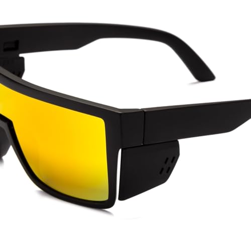Polarized Safety Sunglasses, UV400 Protection, ANSI Z87.1 Wraparound Protective Eyewear - color: Matte Black Red Mirror
