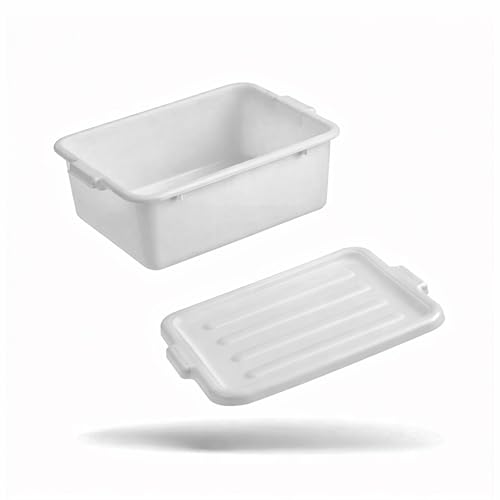 20" x 15" x 7" White Food Grade Plastic Bus Tub With Lid, Large BBQ Prep Tub, Restaurant Meat Lug, Catering Storage Container Heavy Duty (Pack Of 6)