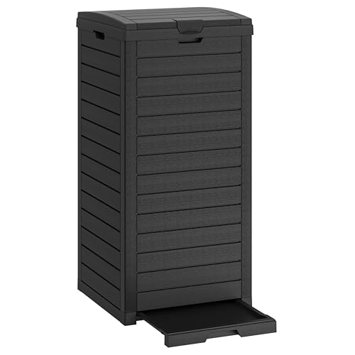 Fancyango Resin Outdoor Trash Can with Lid, 31 Gallon, Black - color: Black, size: 31 Gallon