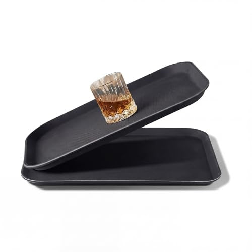 CURTA 2-Pack Restaurant Grade Non-Slip Trays, NSF, 16 Inch x 12 Inch, Plastic Rubber Lined Anti-Skid Rectangular Serving Tray, Black - color: Black-rectangular, size: 12 Inch x 16 Inch