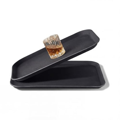 CURTA 2-Pack Restaurant Grade Non-Slip Trays, NSF, 16 Inch x 12 Inch, Plastic Rubber Lined Anti-Skid Rectangular Serving Tray, Black - color: Black-rectangular, size: 12 Inch x 16 Inch
