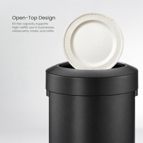Home Zone Living 16 Gallon Commercial Trash Can with Removable Open Top Lid - color: Matte Black, size: Triangular