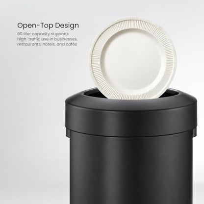 Home Zone Living 16 Gallon Commercial Trash Can with Removable Open Top Lid - color: Matte Black, size: Triangular