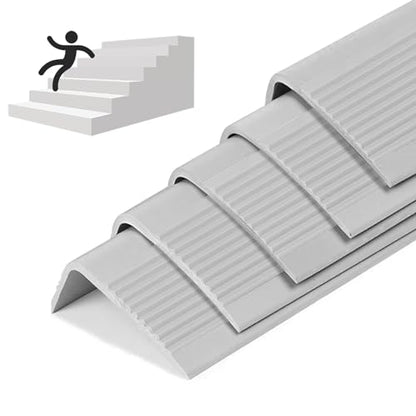 5 Pack Rubber Stair Nosing - 3.3Ft Stair Anti-Slip Adhesive Strip, Made of Wear-Resistant Rubber, Mute, Easy to Install - Indoor/Outdoor (3.3Ft, Full Grey, 5) - color: Full Grey