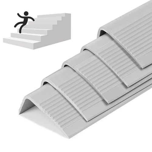 5 Pack Rubber Stair Nosing - 3.3Ft Stair Anti-Slip Adhesive Strip, Made of Wear-Resistant Rubber, Mute, Easy to Install - Indoor/Outdoor (3.3Ft, Full Grey, 5) - color: Full Grey