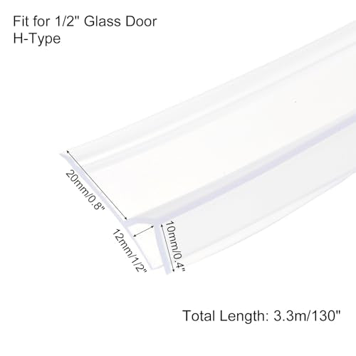 uxcell Shower Door Side Seal, Widen H-Type Shower Door Sweep for 1/2" Glass 130" Long Frameless Glass Door Seal Strip Stop Shower Leaks, Clear - size: 1/2" Glass 130" Long