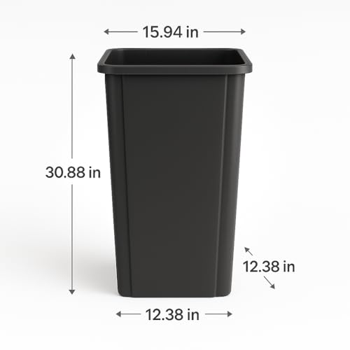 23 Gallon Black Square Plastic Trash Can Heavy Duty | Indoor Outdoor Commercial Waste Container with Optional Lid for Restaurants, Parks, Schools, Public Spaces - color: Black, size: 23 gallon without lid