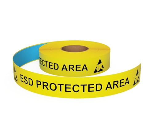 Inline Industrial, 5S Floor Marking Tape, Electrostatic Discharge Safety (ESD) (ESD Protected Area Text w/ 2 Hazard Symbols, Yellow, 2") - color: Yellow, size: 2", style: "ESD PROTECTED AREA" Text w/ 2 Hazard Symbols