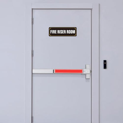 (2 Pack) Fire Riser Room Sign, Self Adhesive Rust Free and Reflective Aluminum Metal Sticker Signs for Wall and Door (9 x 3 inches, Black/White) - color: Black /White