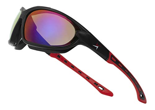 X Power ANSI Z87+ Safety Sunglasses Impact Resistant Polycarbonate Lens & Double Injection Frame - color: 001 Matte Black & Red Frame / Red Mirror Lens