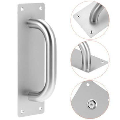 QWORK Pull Push Door Plate Handle 8", 2 Pack Stainless Steel Door Handle Pull Heavy Duty Barn Door Pull Handles with Mounting Screws, 7.9x2.6 Inches