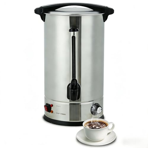 100-Cup Coffee Urn, 14L / 3.8Gal Double Wall Insulation Coffee Dispenser, Stainless Steel Large Hot Beverage Dispenser with Automatic Temperature Control & Faucet Commercial Coffee Urn, Silver - color: Silver, size: 14L/3.7Gal
