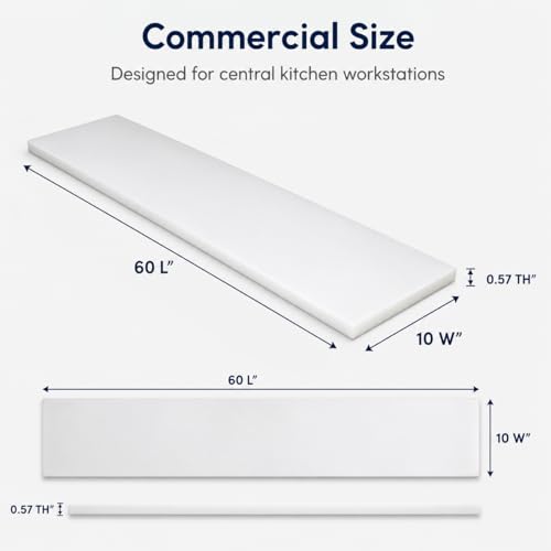 Commercial Cutting Board, Plastic Poly Kitchen Board Dishwasher Safe, Heavy Duty Food Prep Surface for Restaurant Use (60"L x 10"W x 0.57"Th) - color: White, size: 60"L x 10"W