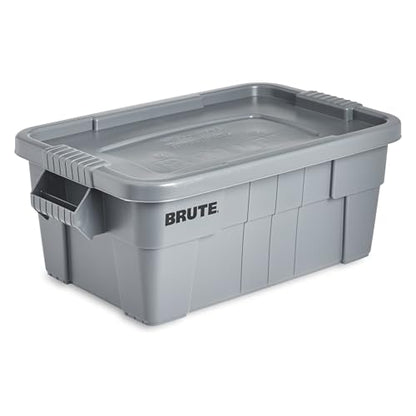 Rubbermaid Commercial Products BRUTE Tote Storage Container with Lid, 14-Gallon-included, Rugged/Reusable Boxes for Moving/Storing in Garage/Basement/Attic/Jobsite/Truck/Camping, Gray - color: Grey