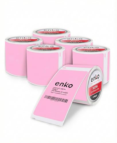 enKo 30256 6 Rolls | 1800 Pink Direct Thermal Labels (2-5/16 x 4 in) - color: Pink