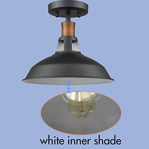CLAXY Industrial Ceiling Light Semi Flush with Black and White Barn Shade - color: Black and White