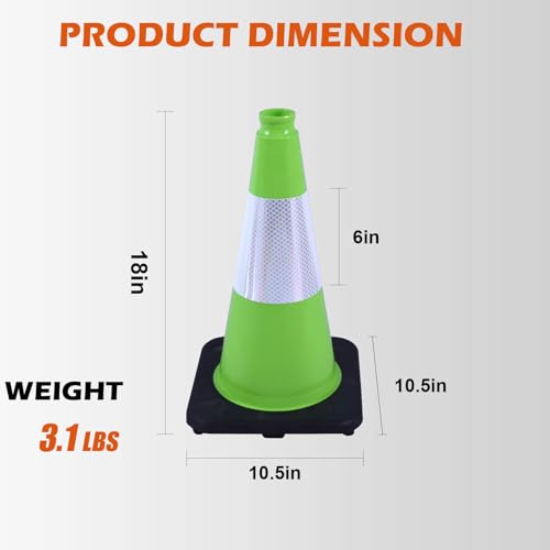 8-Pack 18" Green Cones - Reflective for Road/Construction - color: Green, size: 18inch