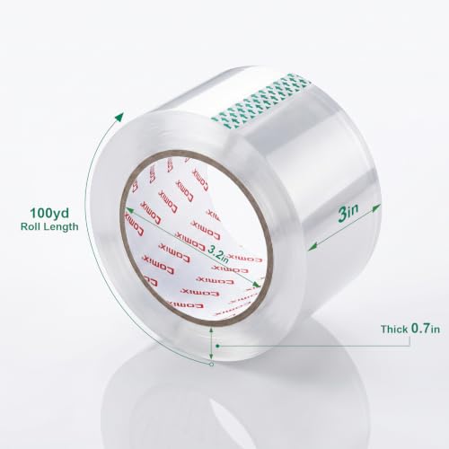 Comix Clear Packing Tape Refills, Heavy Duty, 12 Rolls, 3" x 100 yd - size: W-3"