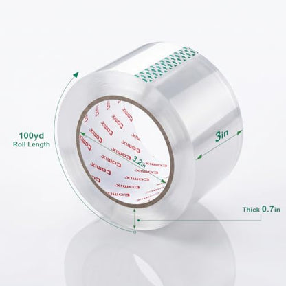 Comix Clear Packing Tape Refills, Heavy Duty, 12 Rolls, 3" x 100 yd - size: W-3"
