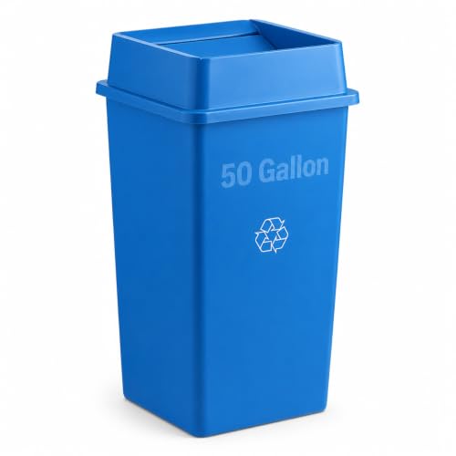 1 Pack Blue 50 Gallon Commercial Recycling Bin with Lid, Extra-Large Square Resin Recycle Container with Built-in Handles for Office, School, Restaurant, Warehouse and Public Facility - color: Blue, size: 50 Gallon