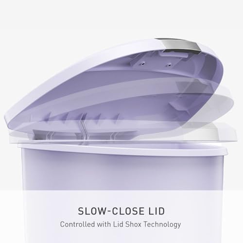 simplehuman Semi-Round Step Can, 50L / 13 Gallon Kitchen Trash Can, Studio Edition, Pet-Proof Slide Lock, 150,000-Step Pedal, Lid Shox® Silent Close, Lilac Plastic - color: Lilac