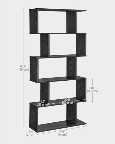 VASAGLE 5-Tier Bookcase, Open Storage, 27.6 x 9.5 x 62.6 Inches - color: Ebony Black, style: 5-Tier (27.6"W)