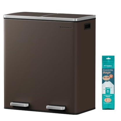 SONGMICS Trash Can, 2 x 8 Gallon (2 x 30 L), Brown - color: Brown, size: 2 x 8 Gallon