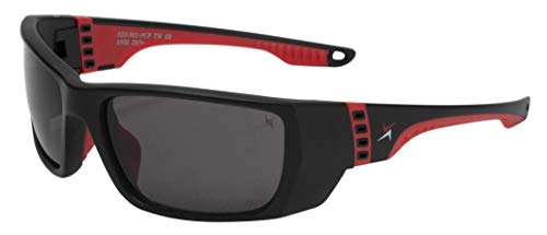 X Power ANSI Z87+ Safety Sunglasses Impact Resistant Polycarbonate Lens & Double Injection Frame - color: 003 Black & Red Frame / Dark Grey Lens