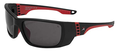 X Power ANSI Z87+ Safety Sunglasses Impact Resistant Polycarbonate Lens & Double Injection Frame - color: 003 Black & Red Frame / Dark Grey Lens