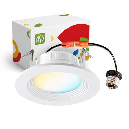 ASD 4 Inch Retrofit LED Recessed Light - 9W 2700K-5000K 700LM Retrofit LED Recessed Lighting 4 Inch, Dimmable Recessed Lights, Wet Rated Baffle Trim Can Lights, UL - color: White Baffle, size: 1 Pack