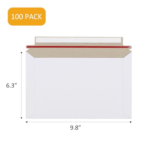 zmybcpack 100 Pack 6.3"x9.8" Rigid Mailer Self Seal Photo Document Mailer - size: 100 Pack 6.3x9.8inch