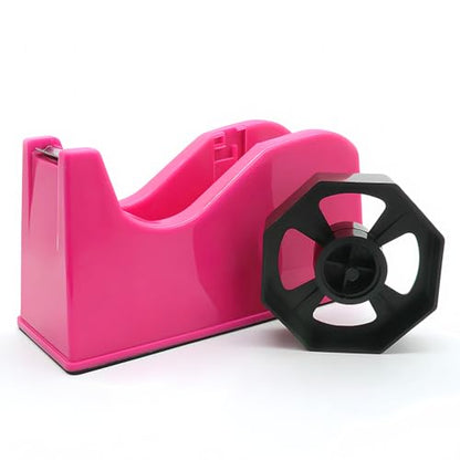 Tape Dispenser, Heat Press Tape Dispenser, Desk Heat Tape Dispenser 6.3 x 2.5 x 3.4 Inch, Holder Fits 1" and 3" Core,Nonskid Base Weighted Desktop Tape Dispenser (Pink) - color: Pink