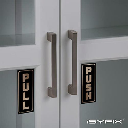 iSYFIX Push Pull Stickers Sign, 2x5 Inch, Brushed Gold/Black, 2 Pack - color: Brushed Gold / Black, size: Vertical 2x5