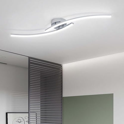 31.4Inch Modern LED Ceiling Light 22W Chrome Linear Ceiling Light Fixture 6000K Aluminum Long Flush Mount Ceiling Lights Fixture Lamp for Bedroom Hallway Kitchen Bathroom - color: Chrome,Intersect, size: 31.49Inch