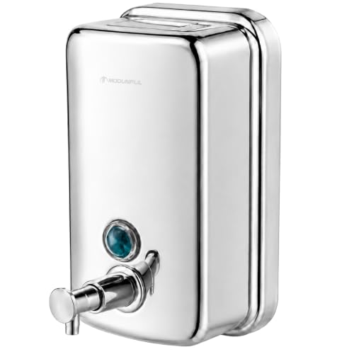 modunful Stainless Steel Soap Dispenser Wall Mount No Drill Polished Silver - size: Vertical 27.0oz