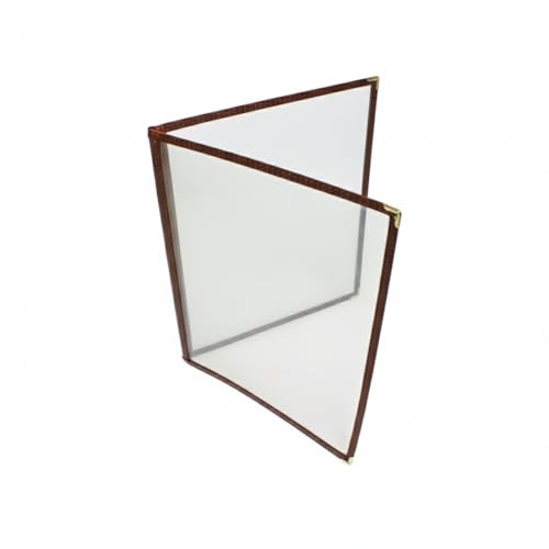 TrueCraftware- 8-1/2” x 11” Brown Double Fold Restaurant Menu Covers 2 Page 4 View Set of 10- Crystal Clear Café Menu Holders Fits A4 Size Paper Menu Covers Clear Menu Sleeves - color: Brown