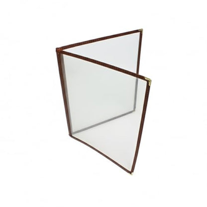 TrueCraftware- 8-1/2” x 11” Brown Double Fold Restaurant Menu Covers 2 Page 4 View Set of 10- Crystal Clear Café Menu Holders Fits A4 Size Paper Menu Covers Clear Menu Sleeves - color: Brown