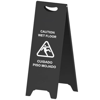 Bilingual Caution Wet Floor Sign, Foldable A-Frame Stand Commercial Grade - color: black